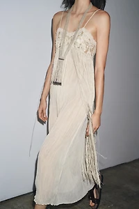 EMBROIDERED FRINGE COMBINATION DRESS
