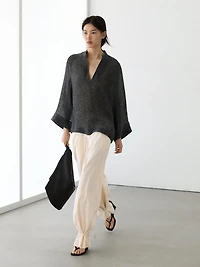 Total look melange linen blouse