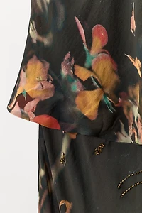BEADED PRINTED CAPE DRESS