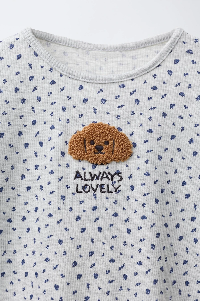 T-SHIRT CÔTELÉ FLEURS PIÈCE VELOURS BOUCLÉ ANIMAL