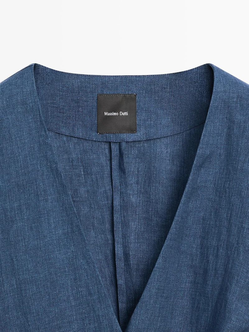 Linen total look denim-effect kimono