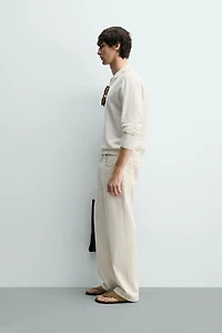COTTON LINEN BLEND KNIT POLO SHIRT