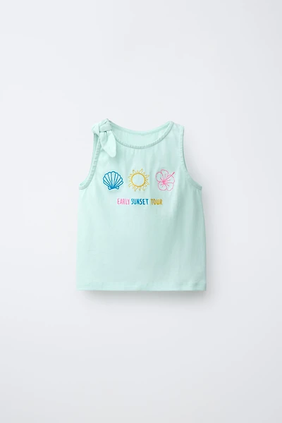 TROPICAL EMBROIDERED KNOT T-SHIRT
