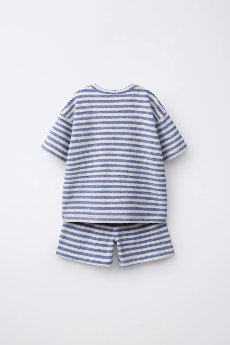 ENSEMBLE T-SHIRT ET BERMUDA EFFET ÉPONGE À RAYURES