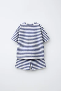ENSEMBLE T-SHIRT ET BERMUDA EFFET ÉPONGE À RAYURES