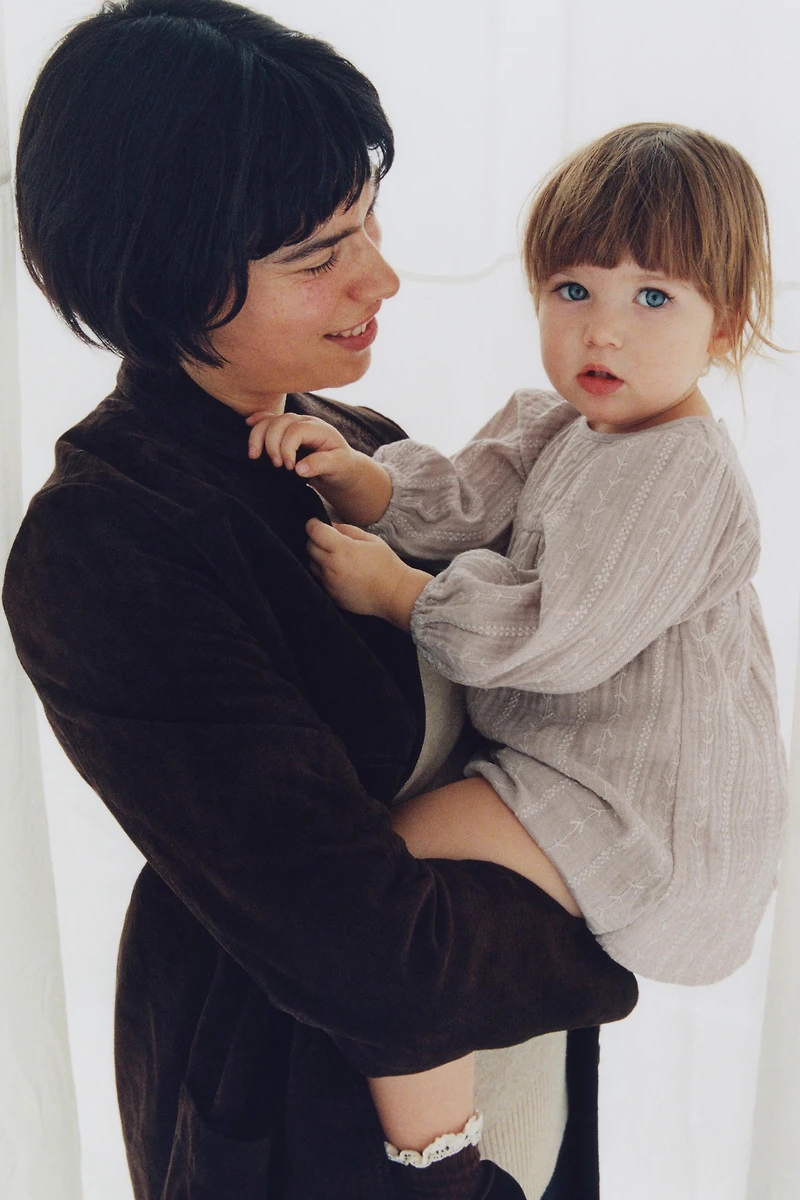 EMBROIDERED COTTON GAUZE DRESS AND PANTY SET