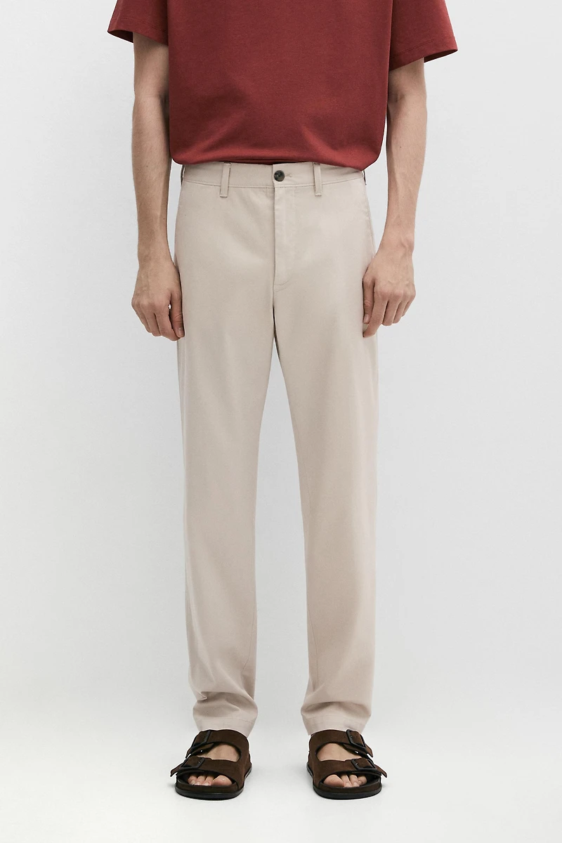 Cotton blend slim fit pants