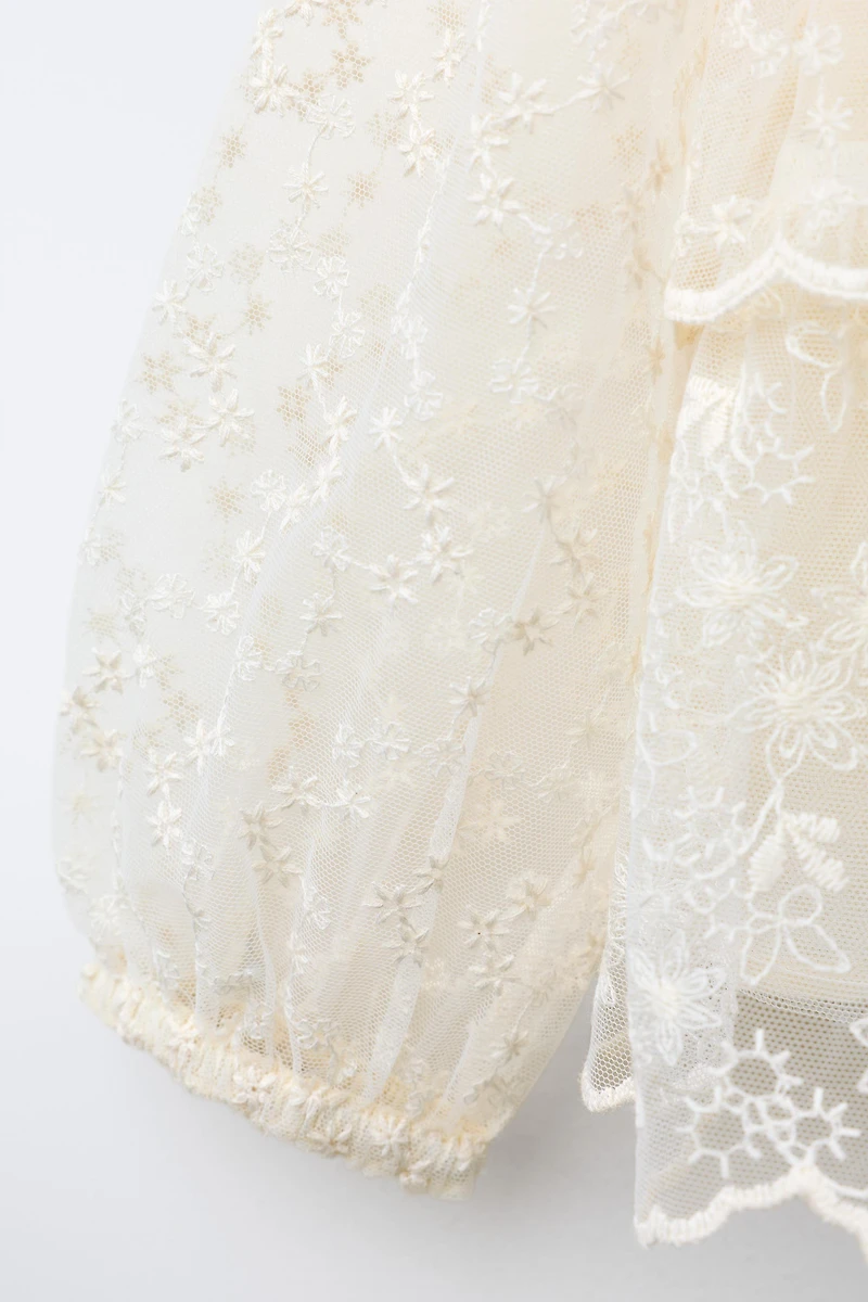 FLORAL RUFFLED TULLE TOP