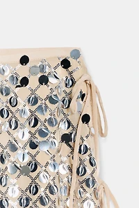 ASYMMETRIC SEQUIN MIDI SKIRT