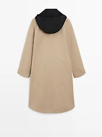 Cape trench coat with detachable hood