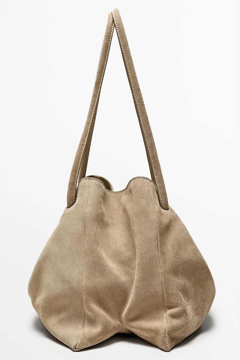 Sac froncé en croûte de cuir