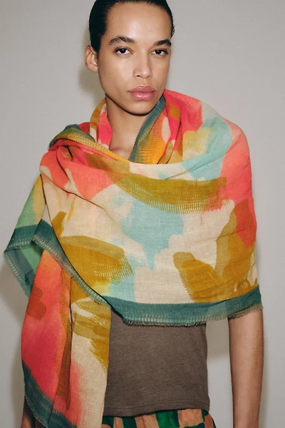 FOULARD À IMPRIMÉ AQUARELLE AVEC LIN