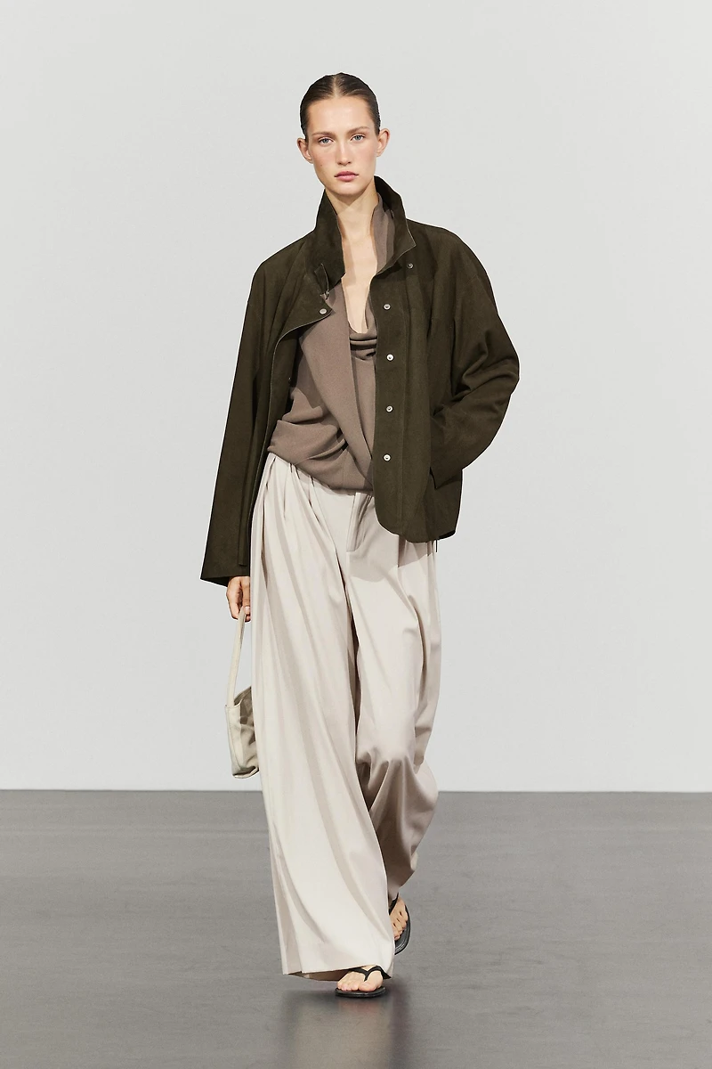 High-neck faux suede jacket
