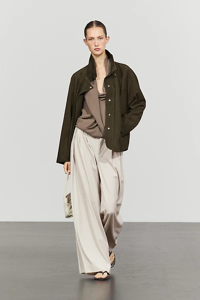 High-neck faux suede jacket