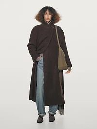 Long double-breasted coat with brushed finish