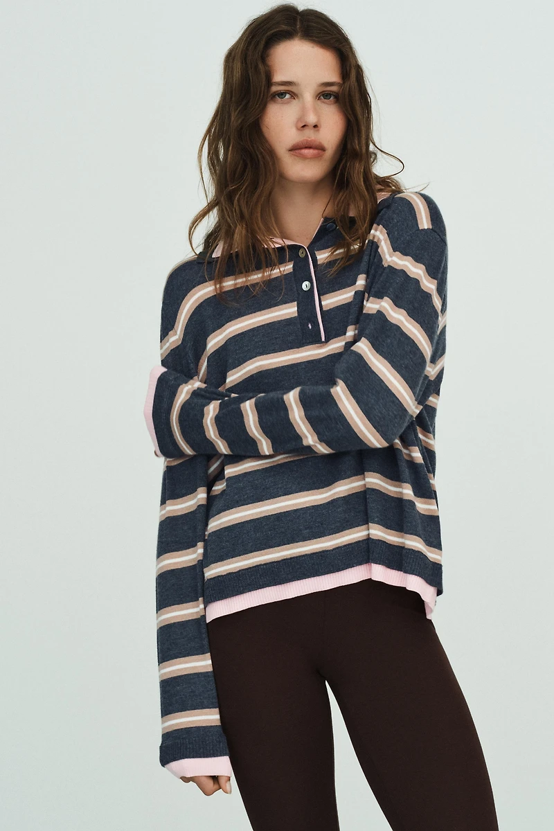 STRIPED COMBINED KNIT POLO SHIRT