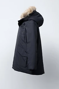 LONG 50% FEATHER AND DOWN WATER REPELLENT PUFFER COAT WITH REMOVABLE FAUX FUR HOODIE