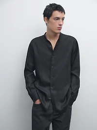 100% linen stand collar shirt