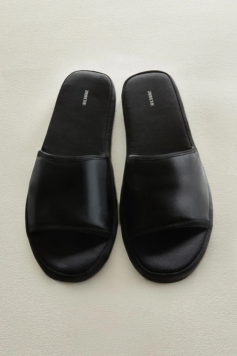 SATEEN FLATFORM SLIDER SLIPPERS