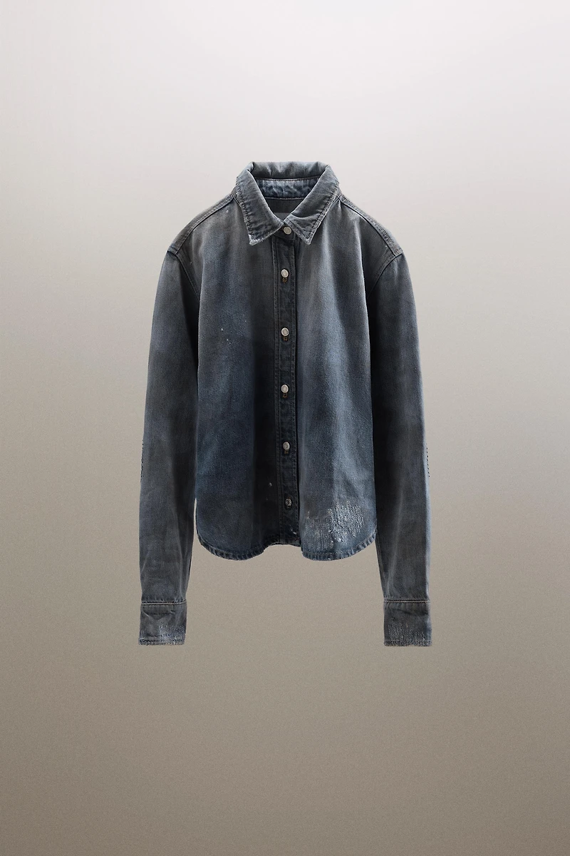 TRF RIPPED WASHED EFFECT DENIM SHIRT