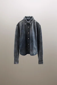 TRF RIPPED WASHED EFFECT DENIM SHIRT
