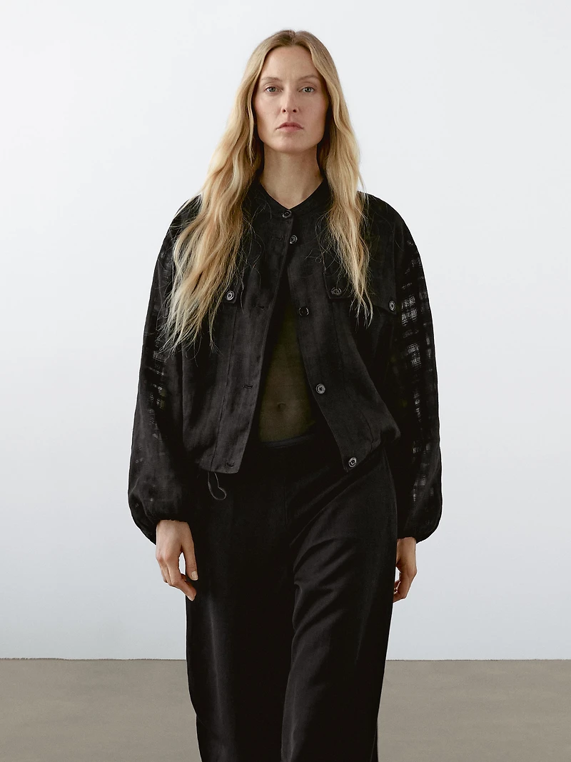 Linen blend trousers with elastic waistband