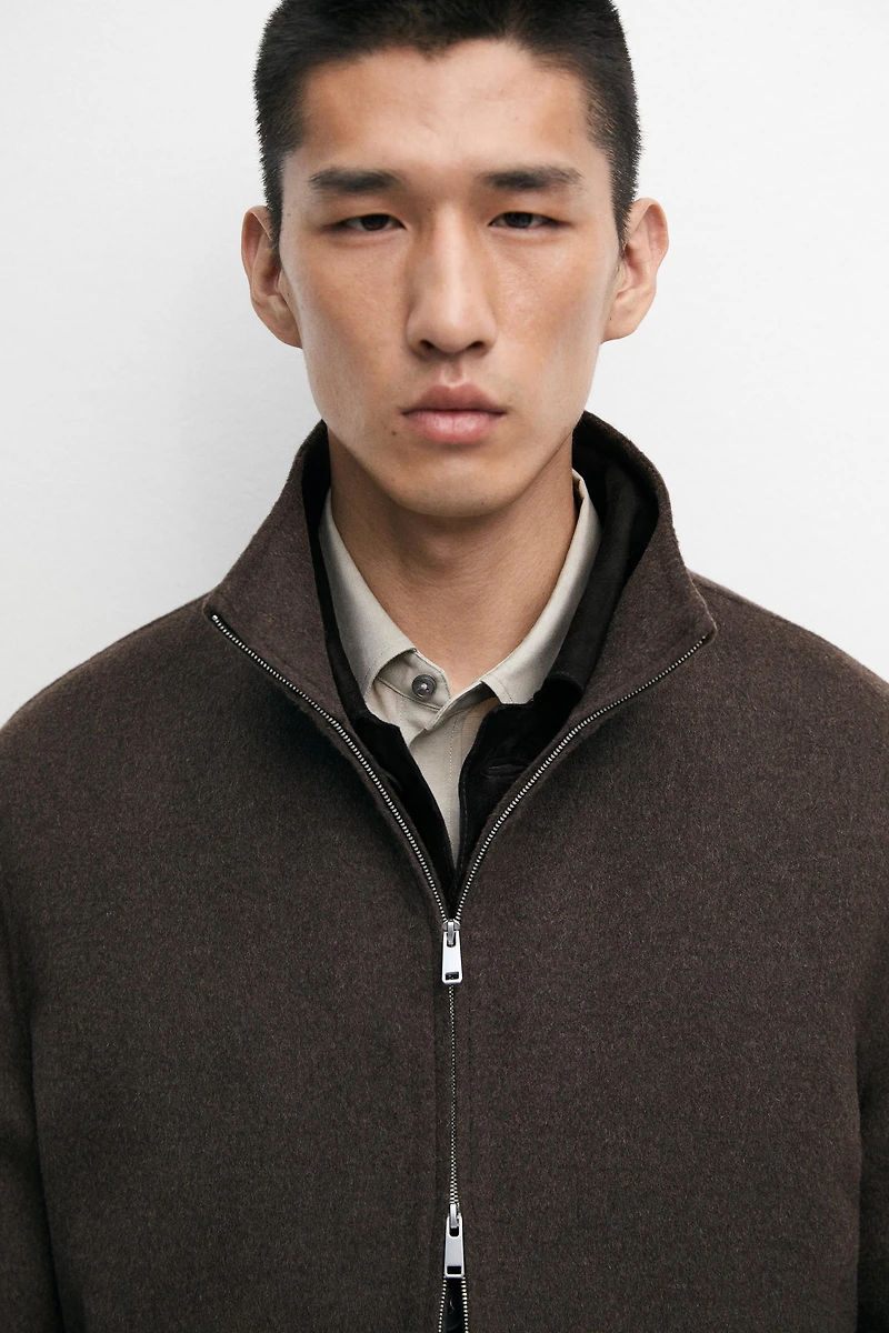Blouson en laine mélangée à col montant