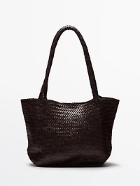 Tote bag grand format tressé en cuir nappa