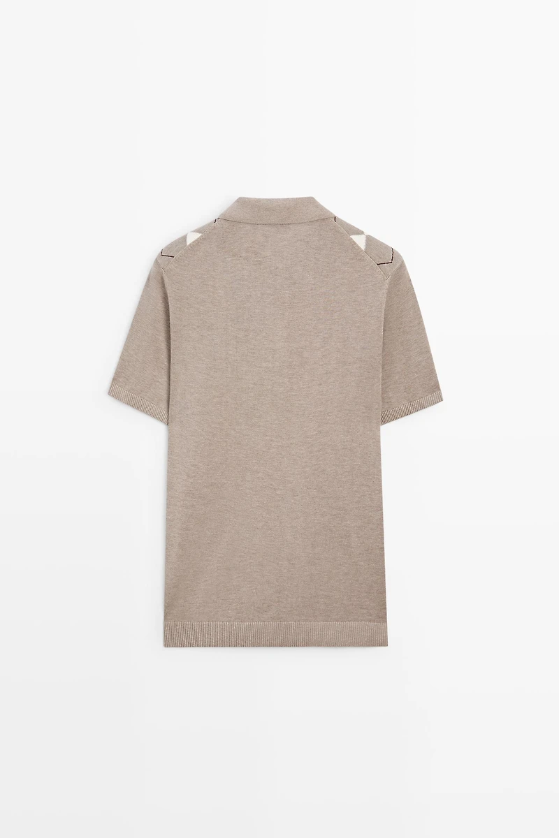 Cotton blend diamond pattern short sleeve polo shirt