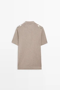 Cotton blend diamond pattern short sleeve polo shirt