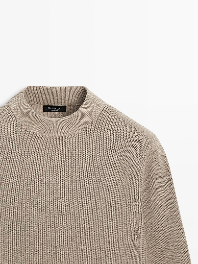 Cotton blend knit sweater with mock turtleneck