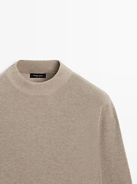 Cotton blend knit sweater with mock turtleneck