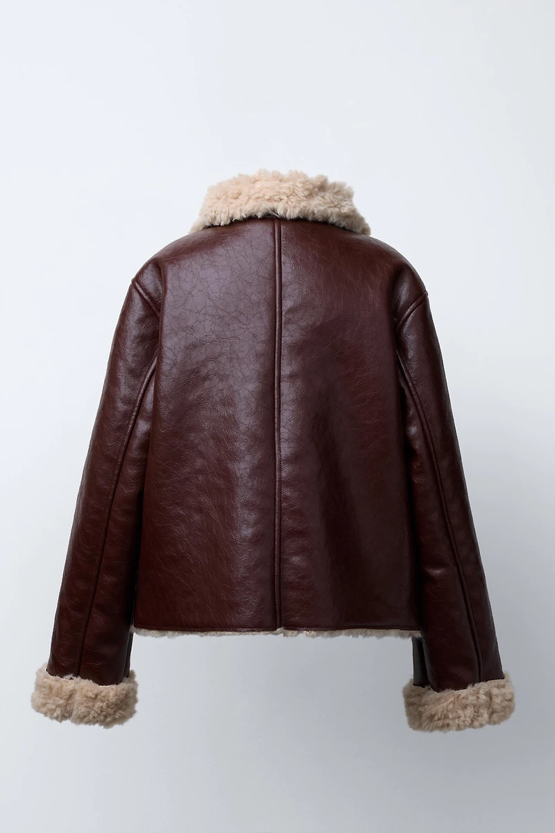DOUBLE FACED FAUX LEATHER AND FLEECE JACKET