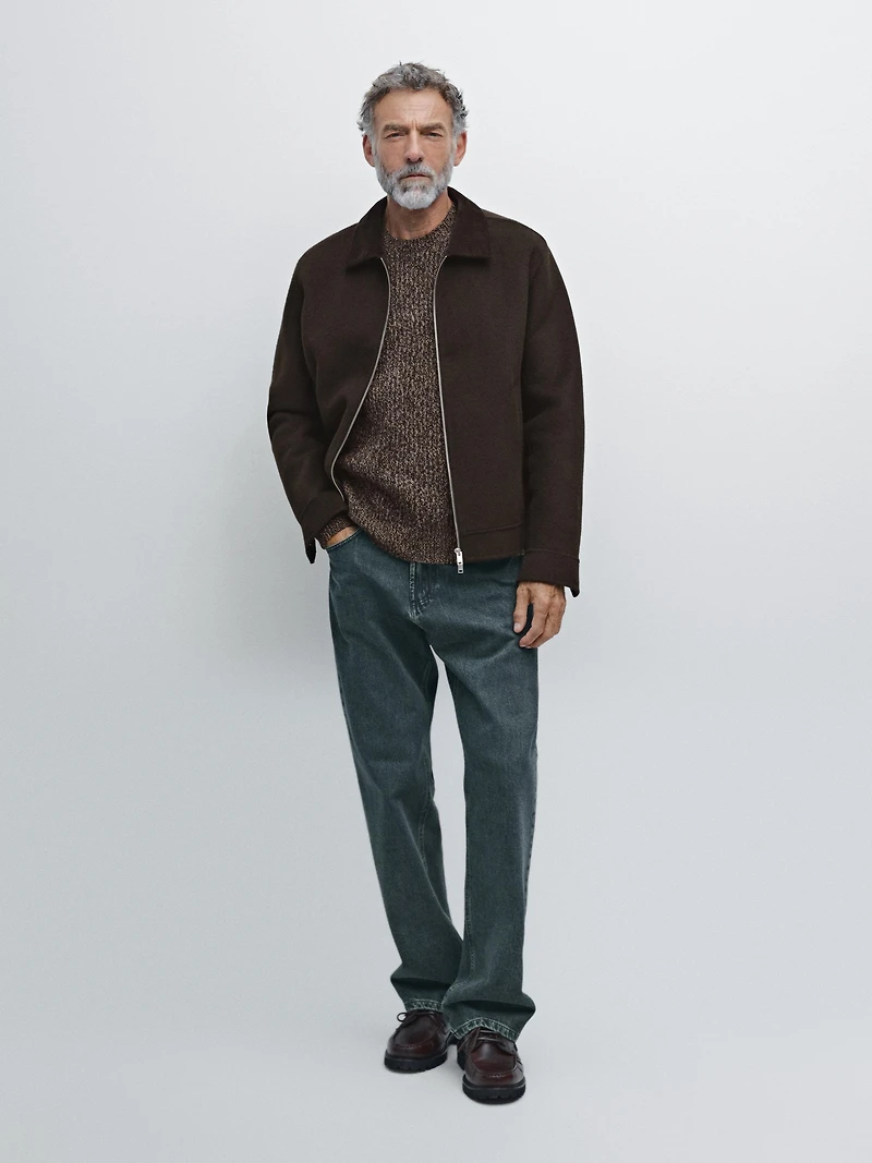 Wool jacket with double corduroy collar