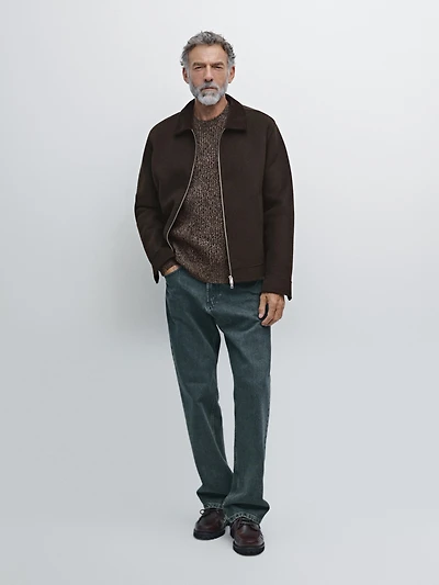 Wool jacket with double corduroy collar