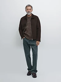 Wool jacket with double corduroy collar