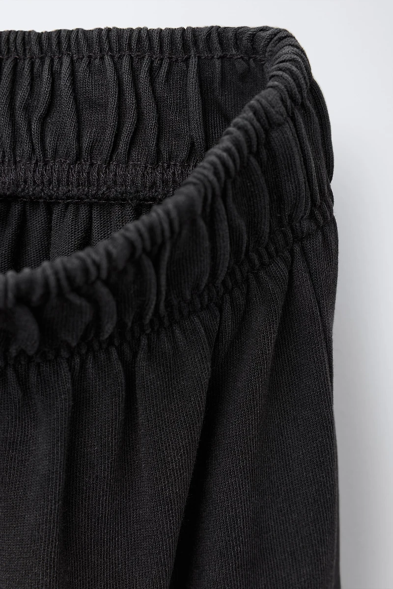WASHED EFFECT WIDE LEG CARGO PANTS