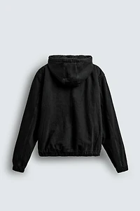FLEECE LINED DENIM JACKET WITH HOODIE
