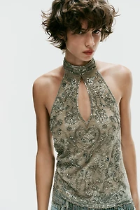 BEADED HALTER TOP