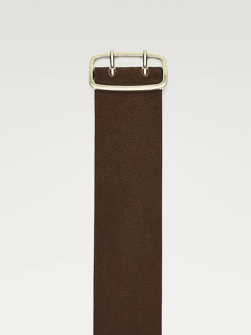 Split suede belt with rectangular buckle