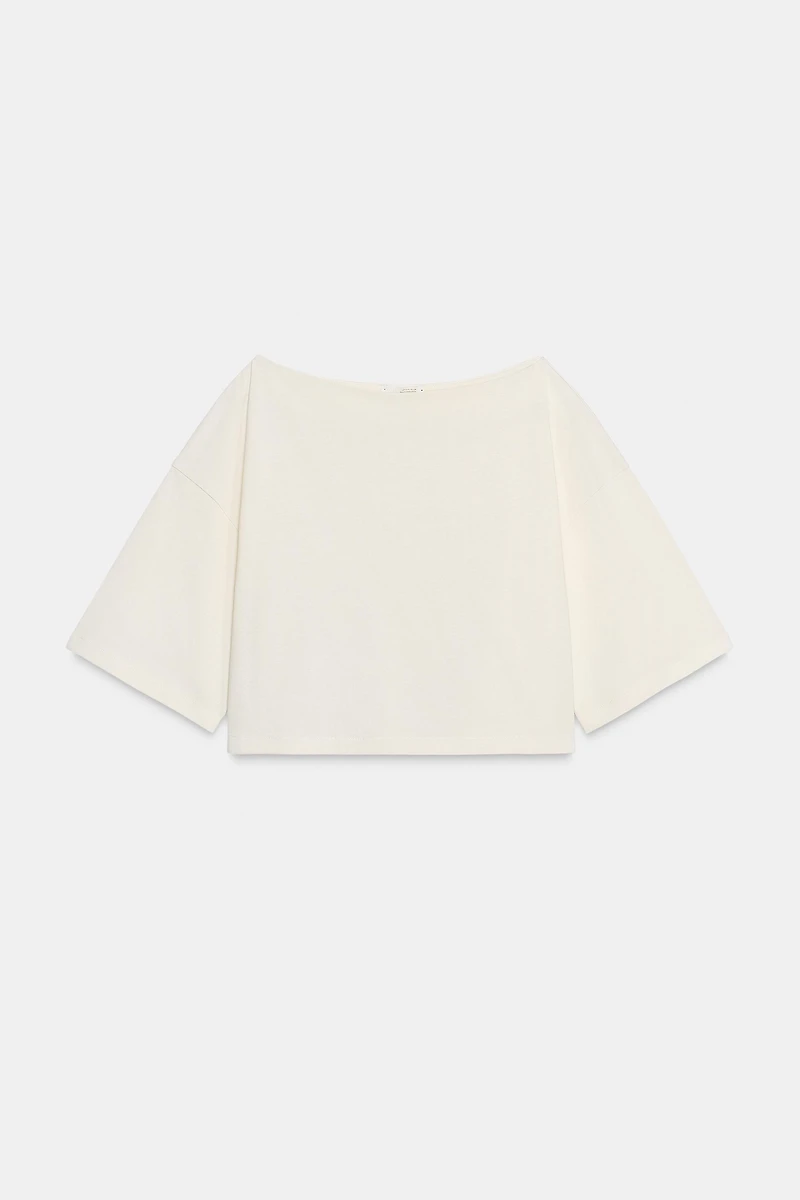 BOAT NECK COTTON T-SHIRT