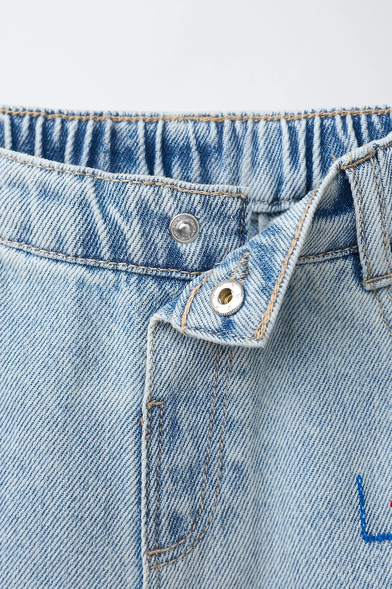 HEART EMBROIDERED BAGGY JEANS