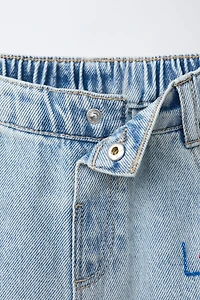 HEART EMBROIDERED BAGGY JEANS
