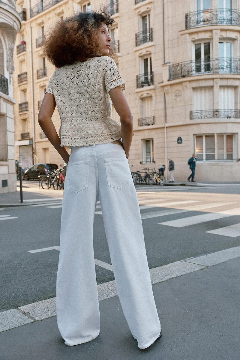 SHORT SLEEVE POINTELLE CARDIGAN