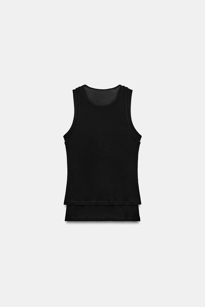 FAUX DOUBLE SLEEVELESS T-SHIRT