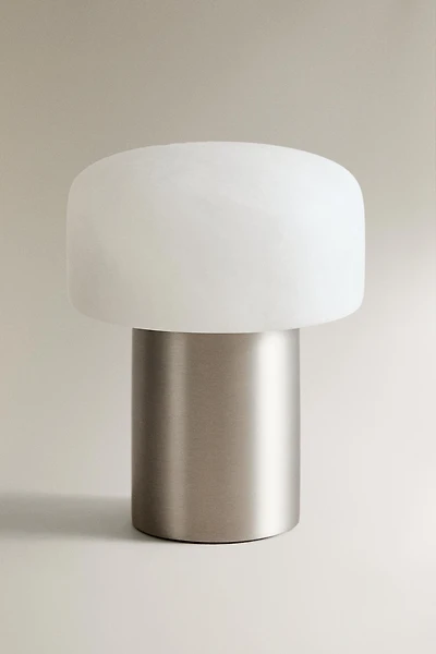 CORDLESS ALABASTER AND METAL TABLE LAMP