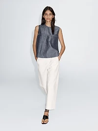 Cotton and linen denim blouse with pockets