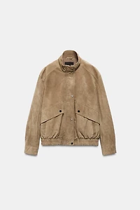100% SUEDE LEATHER HIGH COLLAR JACKET