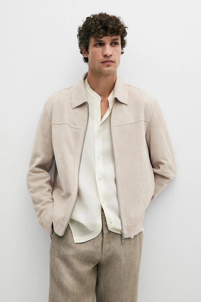 Suede leather jacket with collar