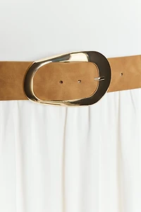 OFF-THE-SHOULDER COMBINATION MIDI DRESS WITH BELT